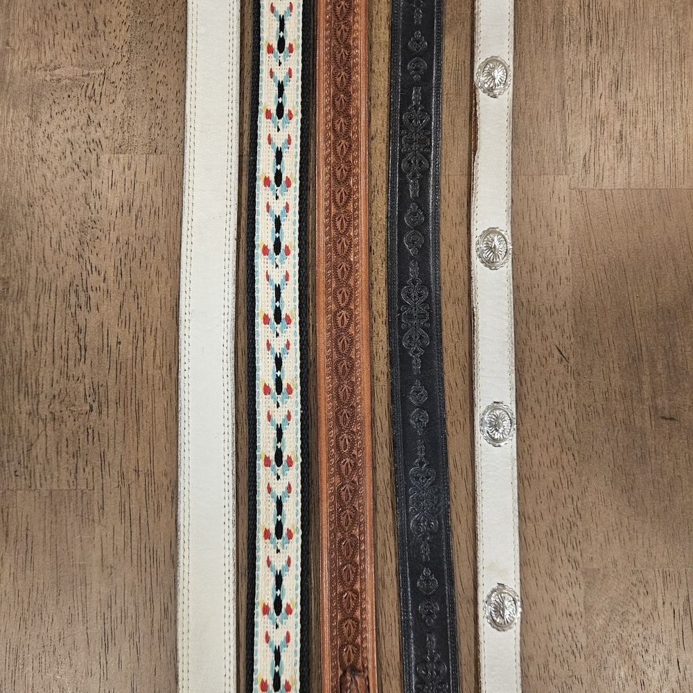 Lot Of 5 Vintage Leather Belt Boho Western Studded Beaded Belts Bundle - Picture 3 of 15